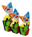 Ebros Balinese Wood Handicrafts Bright Colors Cat Family Set of 3 Figurines
