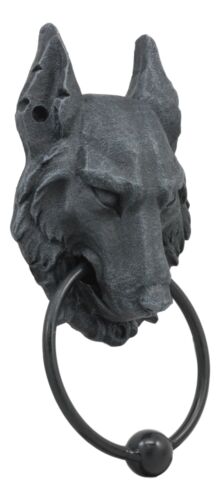 Ebros Full Moon Gothic Chained Wolf Gargoyle Door Knocker Figurine 8.25"Tall Faux Stone Finish With Metal Ball - Ebros Gift