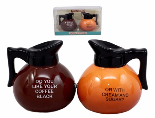 Breakfast Black Or Cream Coffee Pots Salt And Pepper Shakers Ceramic Figurines - Ebros Gift