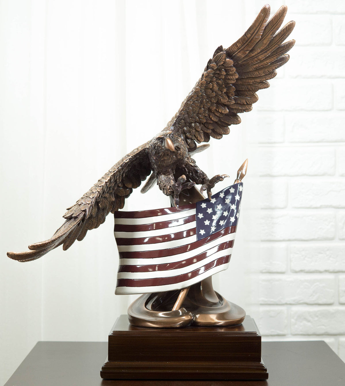 Ebros Bald Eagle Soaring Over The Star Spangled Banner American Flag Statue - Ebros Gift
