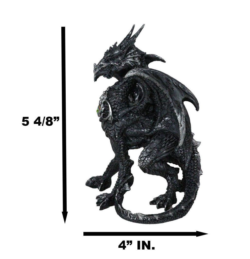 Gothic Fantasy Medieval Ember Crystal Heart Black Dragon Crouching Figurine