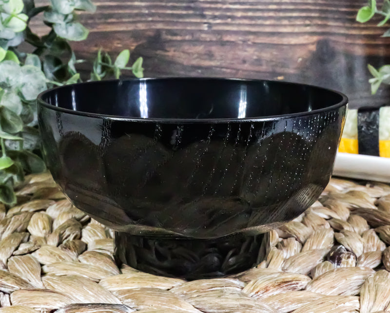 Ebros Japanese Contemporary Black Lacquer Ridged Bowls Made In Japan Set of 10