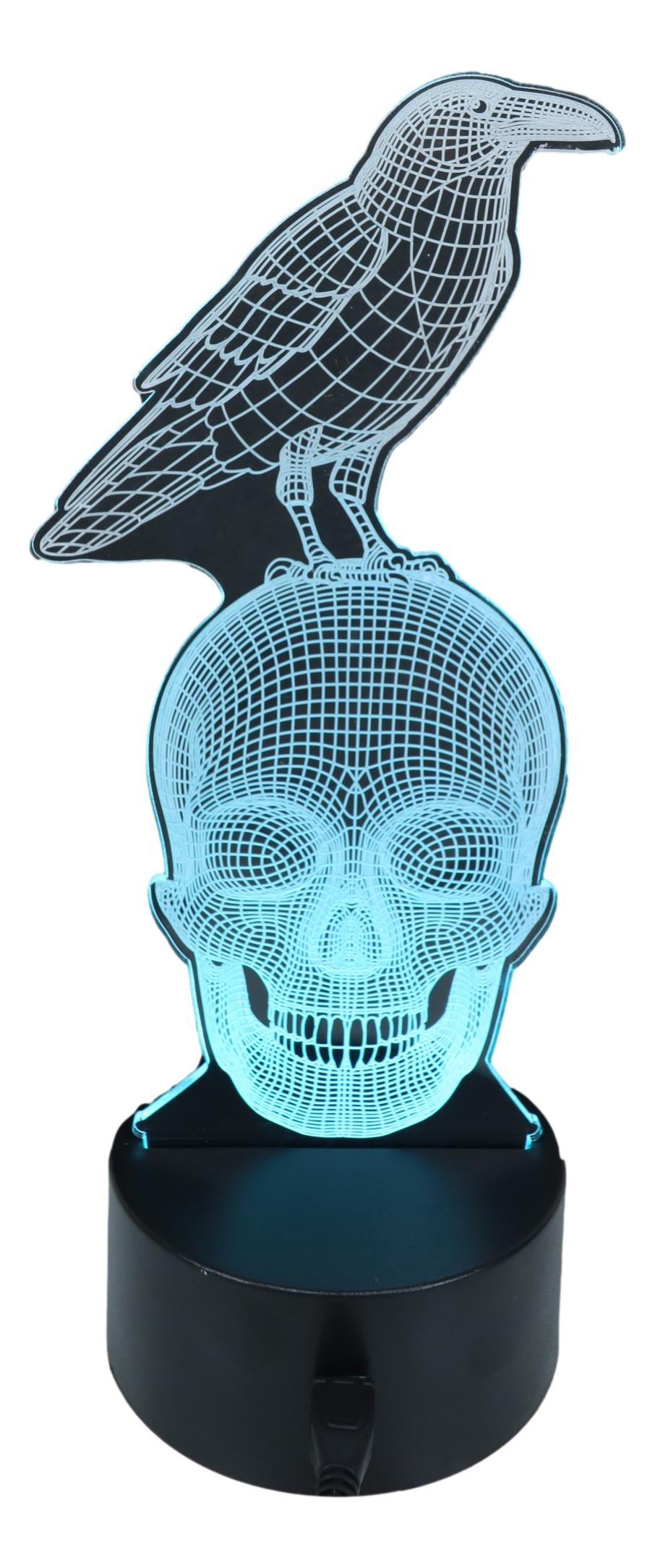 Ebros Gothic Raven On Grinning Skull Acrylic Art Panel Colorful LED Night Light