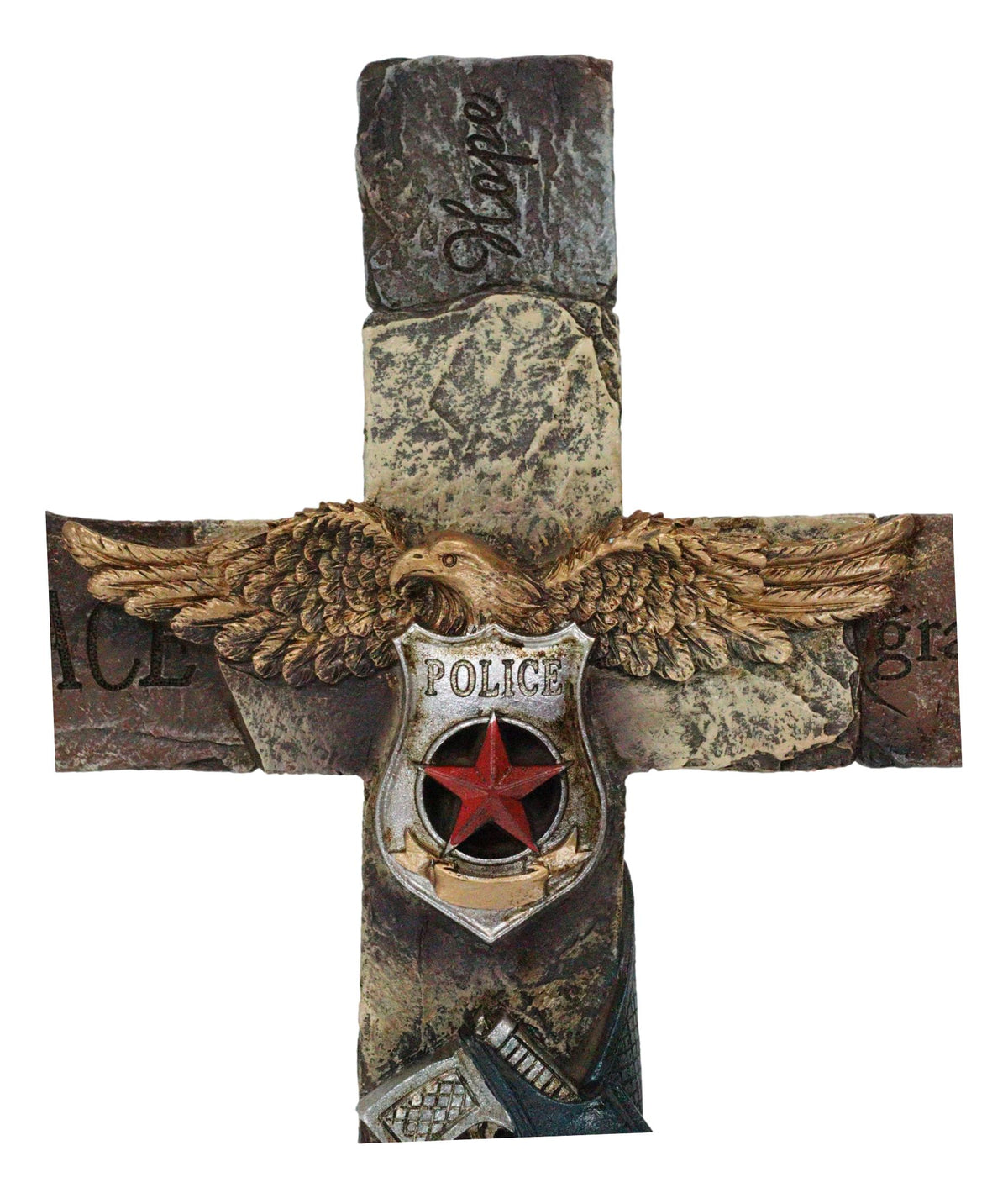 Rustic Western Men In Blue Police Law Enforcement Gun Eagle Badge Wall Cross