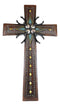 18"H Rustic Western Cowboy Tooled Leather Stars Diamonds Spurs Wall Cross Decor