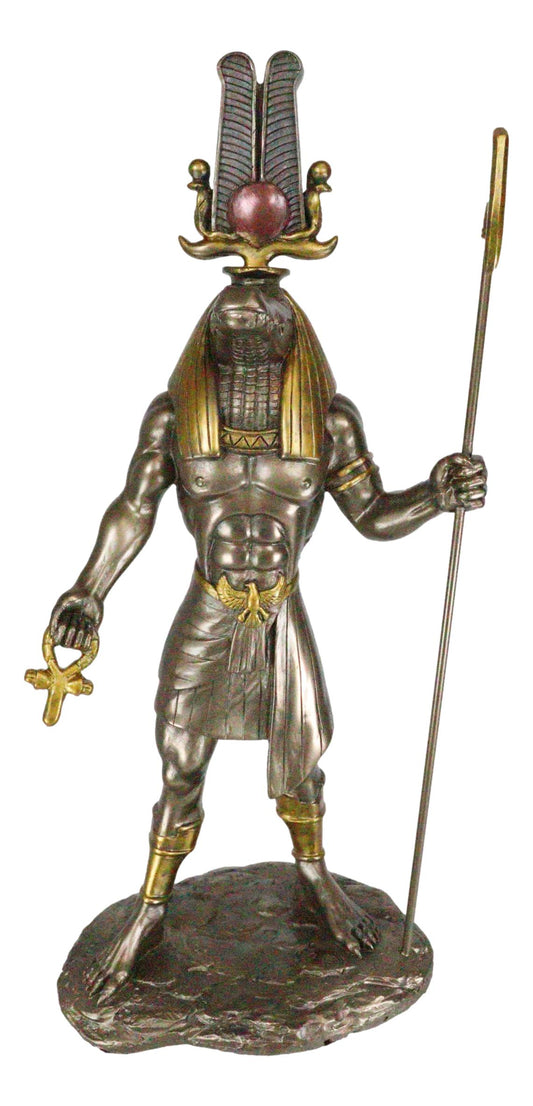 Egyptian God of The Nile Military Prowess Sobek with Ankh Sculpture 12"H Figurine