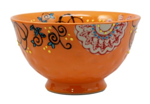 Ebros Set of 4 Luxury Ottoman Style Textured Dining Bowls 5.75"Diameter Made Of Ceramic Ideal For Home Decor Dinnerware & Giftware (Oriental Orange)