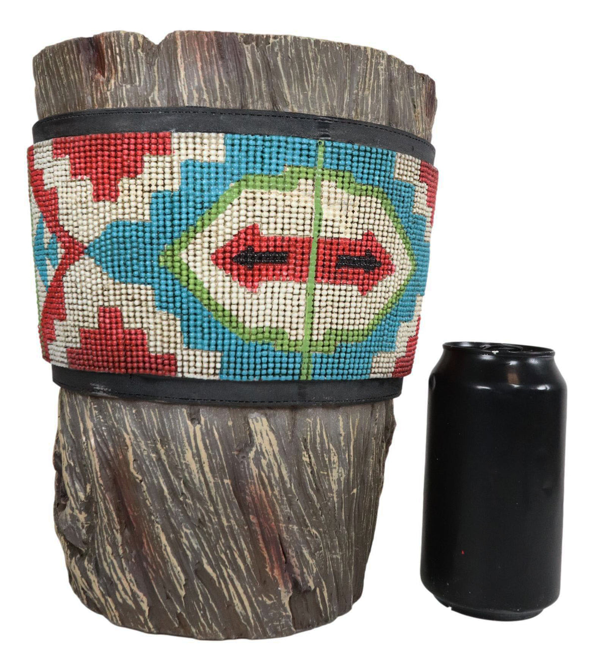Rustic Western Turquoise Aztec Vector Pattern Faux Wood Waste Basket Trash Bin - Ebros Gift