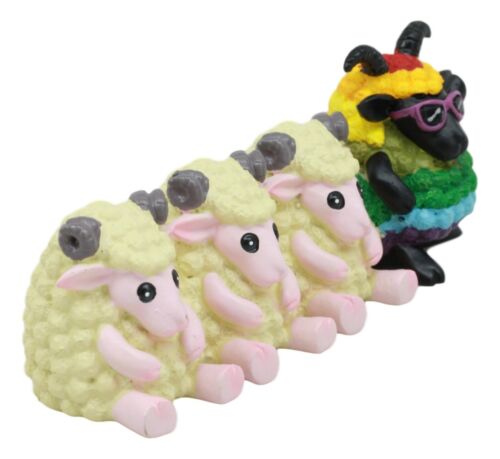 Rainbow Black Sheep In Family Of White Sheep Figurine 5.75"L Animal Farm Decor