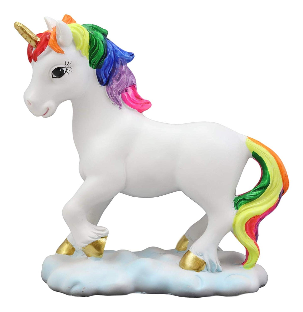 Ebros Beautiful Rainbow Mane Gold Horn Unicorn Mare Horse Walking On Clouds Figurine