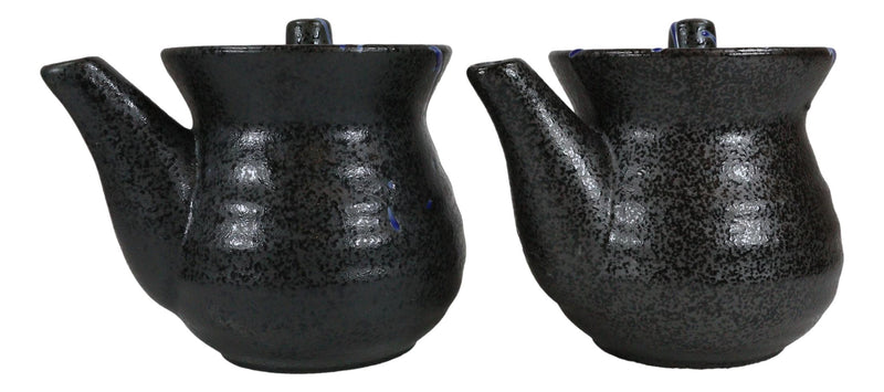 Pack of 2 Speckled Black Blue Japanese Tenmoku Porcelain Soy Sauce Dispensers
