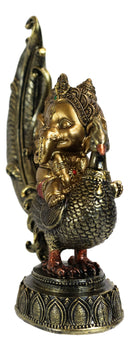 Hindu Supreme God Of Success And Arts Baby Ganesha Sitting On Peacock Statue