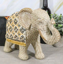 Silver Grey Accent Mosaic Design Noble Elephant With Trunk Up Statue 9"L Decor