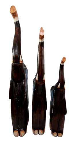 Balinese Wood Handicrafts Large Abstract Jungle Blue Elephant Figurine Set 20"H