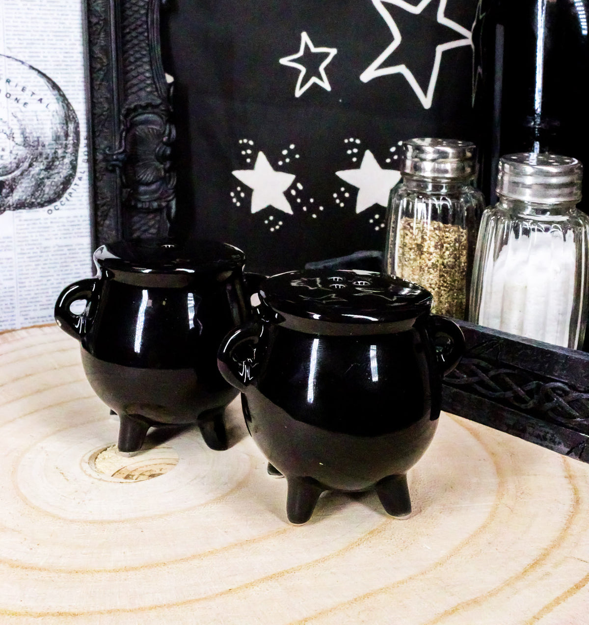 Ebros Halloween Witching Hour Witch Magic Black Cauldrons Salt N Pepper Shakers - Ebros Gift