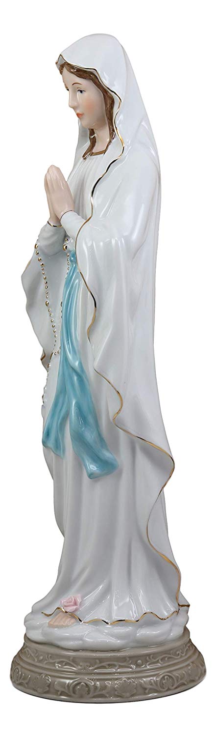 Ebros Gift Our Lady of Lourdes Roman Catholic Blessed Virgin Mary Fine Porcelain Statue 16" Tall Home Altar Decor Sculpture The Marian Apparitions Christian Decorative Earthenware