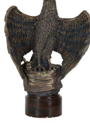 Large Grand Bald Eagle Perching On USA American Flag Figurine With Round Base