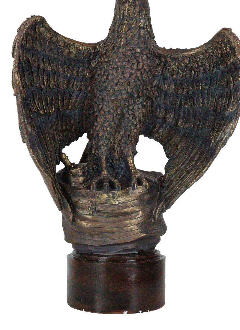 Large Grand Bald Eagle Perching On USA American Flag Figurine With Round Base