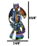 Iridescent Armored Rainbow Wyrmling Dragon Skull On Faux Crystal Prism Figurine
