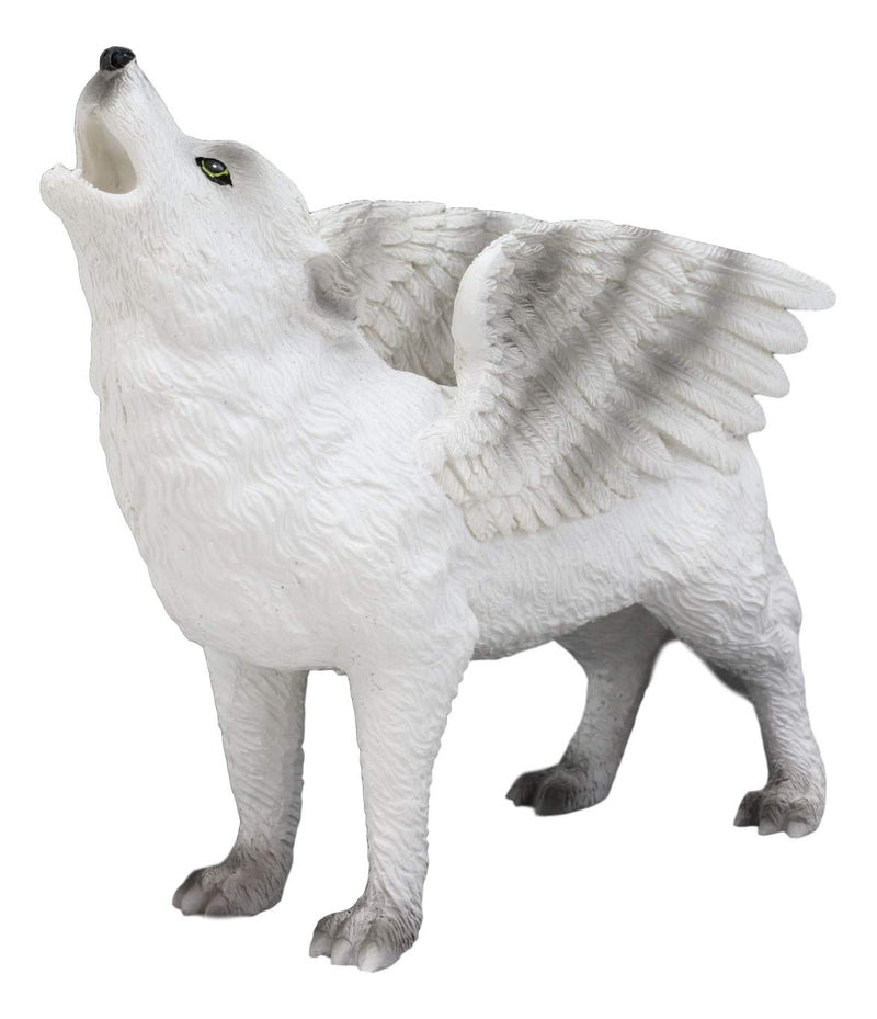 Ebros Snow Angel Wings Native Tribal Howling Wolf Totem Spirit Figurine Collection 6"L