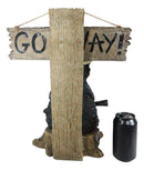 Ebros Angry Black Bear Holding Rifle 15"H Statue With Welcome or Go Away Plank Sign