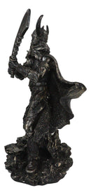 Viking Berserker Warrior With Bull Horn Helmet Wielding Sword Statue 10"H