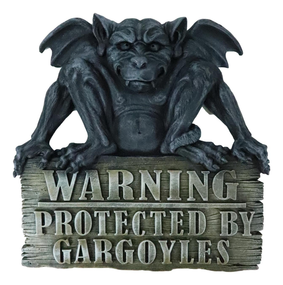 Gothic Winged Gargoyle On Warning Protected By Gargoyles Sign Wall Decor Plaque