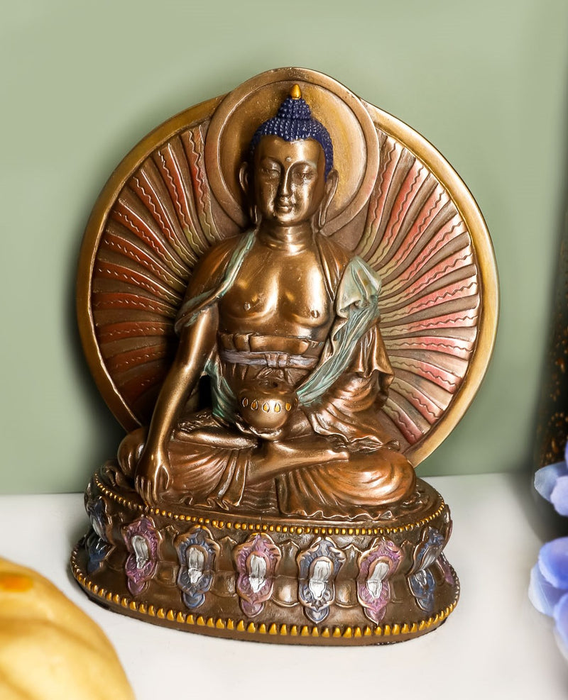 Bodhisattva Shakyamuni Meditating Buddha On Lotus Throne With Fire Sun Disc