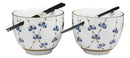 Japanese Design Ceramic String Flowers Ramen Noodles Bowl & Chopsticks Set of 2
