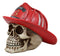 Realistic Fireman Skull With Number 3 Fire Department Hat Helmet Figurine 7"Long