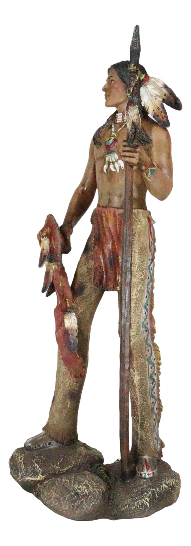 Large Native American Indian Eagle Warrior Chief With Spear And Shield Figurine