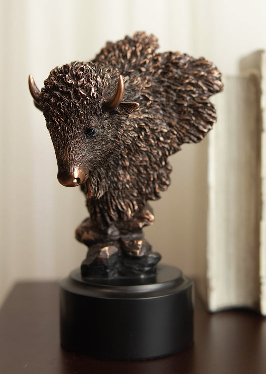 Ebros Rustic Southwestern American Bison Bust Electroplated Bronze Finish Statue - Ebros Gift