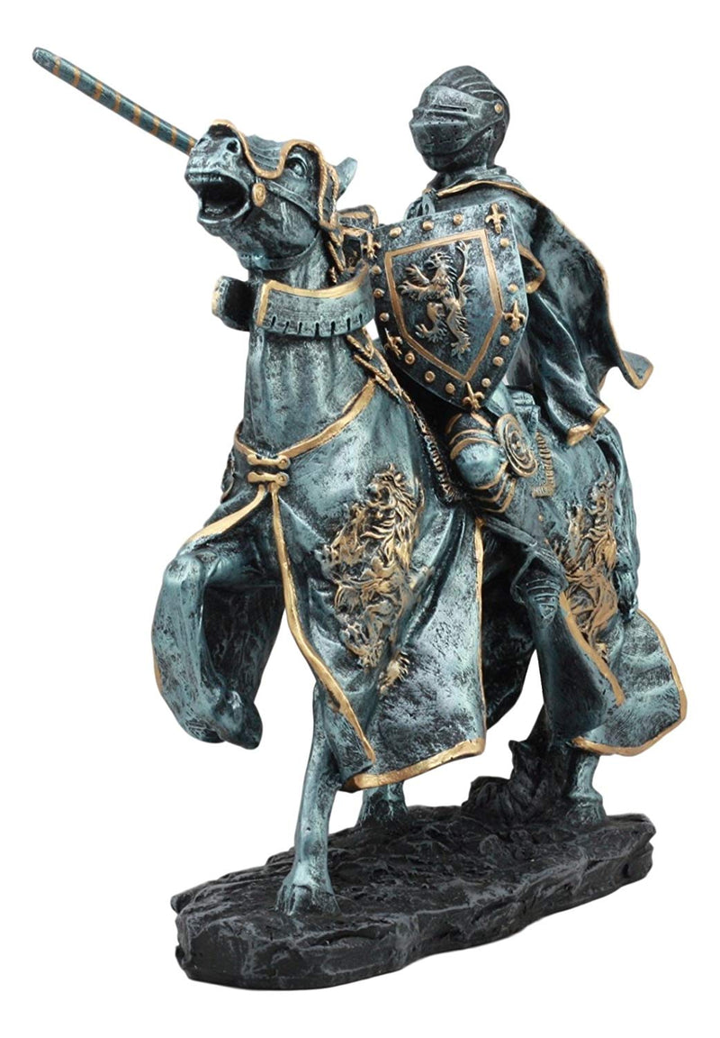 Ebros Medieval Tournament Jousting Suit Of Armor Knight Charging On Cavalry Horse Statue 11" Tall Renaissance Knighthood Collectible Decor