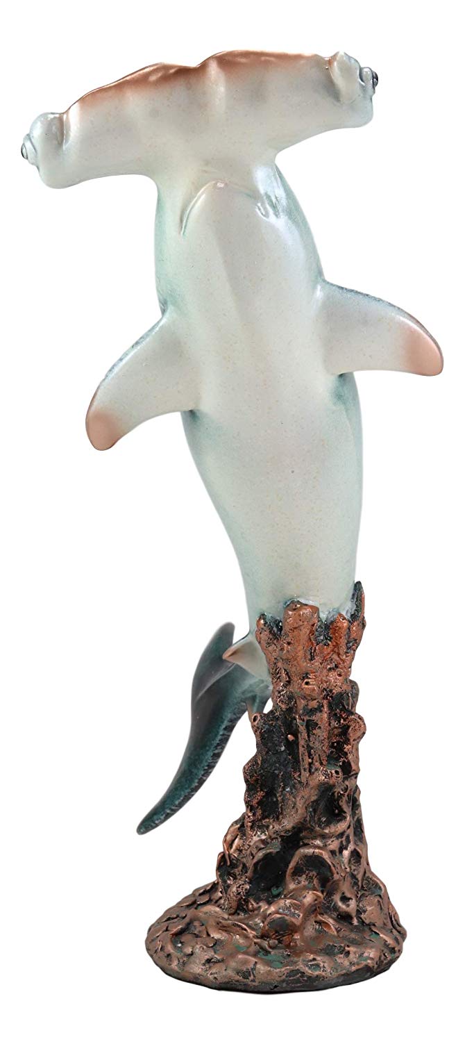 Ebros 16.25" H Large Nautical Ocean Marine Beach Coastal Predator Hammerhead Shark Swimming Over A Coral Pillar Statue - Ebros Gift