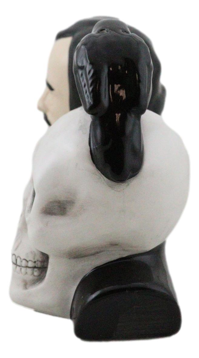 Ceramic Edgar Allen Poe And Nevermore Raven On Skull Salt And Pepper Shakers Set