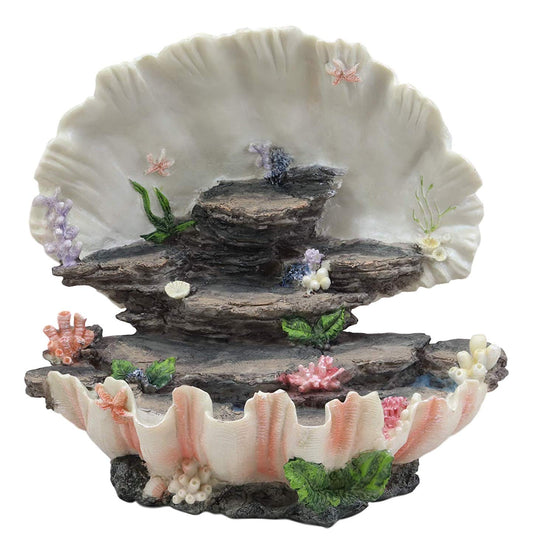 Ebros 12.25" Wide Colorful Nautical Ocean Giant Clam Shell of The Coral Reefs Miniature Mermaids Display Stand Statue Fantasy Mermaid Mergirls - Ebros Gift