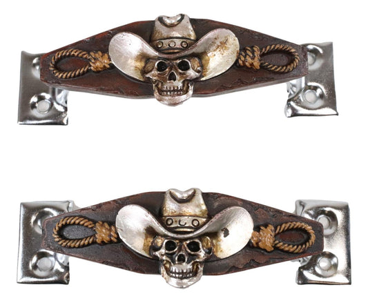 Set of 2 Country Western Cowboy Skull With Gallow Ropes Drawer Handle Bar Pulls