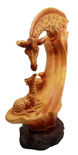 Ebros 9.5"H Wildlife Safari Giraffe Family Scene Decorative Faux Wood Figurine