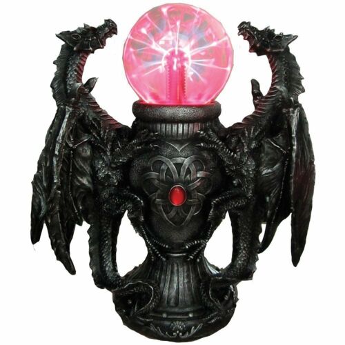 Fantasy Double Dragons Protecting Oracle AC Flashing Electric Ball Figurine