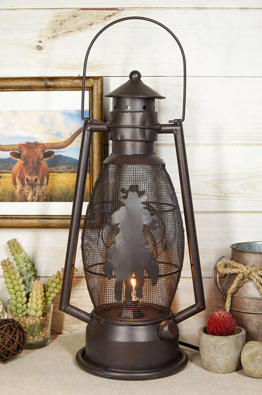 Old Fashioned Rustic Western Cowboy Electric Metal Lantern Lamp Or Shadow Caster