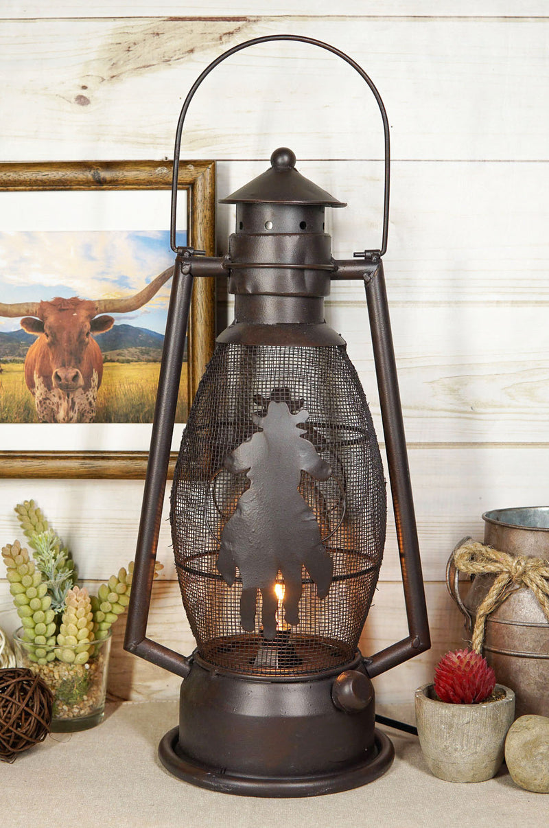 Rustic Western Horses Electric Metal Lantern Lamp Ranch Cabin