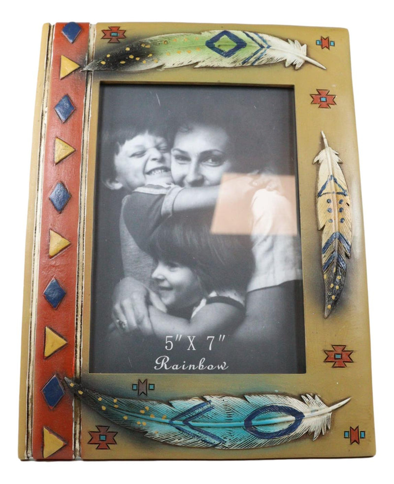 Rustic Southwestern Boho Aztec Vectors And Indian Feathers Picture Frame 5"X7"