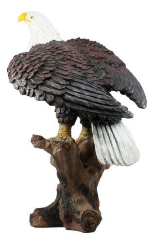 Large 21"H American Pride Bald Eagle Perching On Tree Stump Statue Patriotic Art