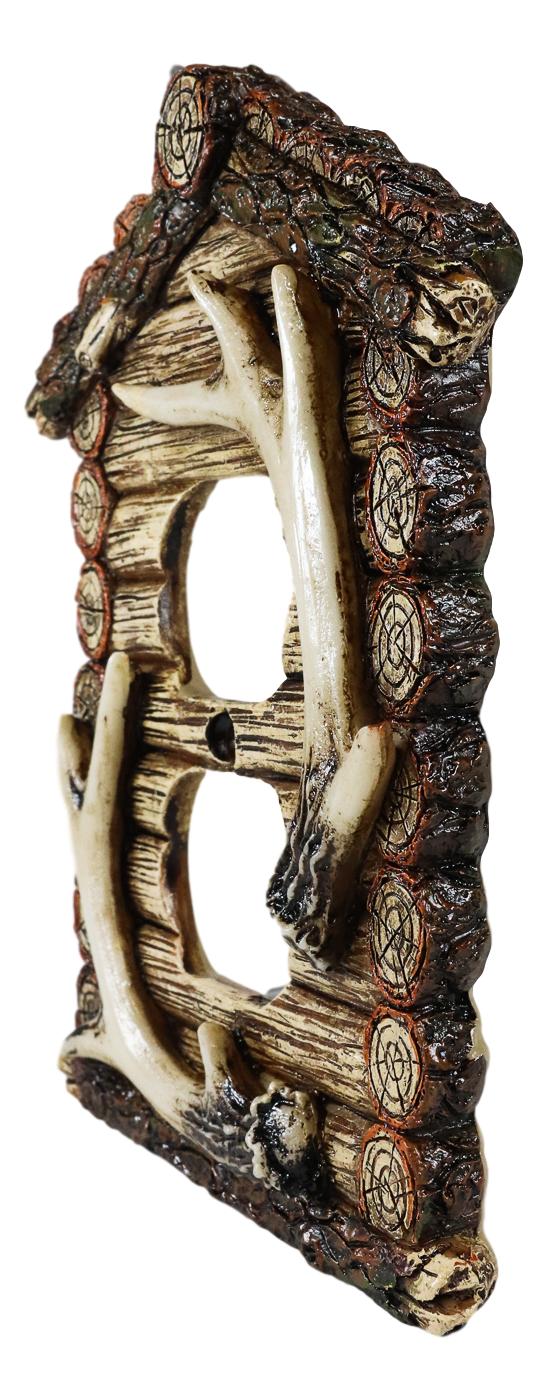 Pack of 2 Rustic Log Cabin Antlers Double Receptacle Wall Outlet Switch Plate