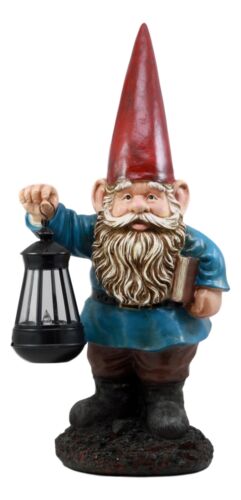 Ebros Whimsical Gnome Holding Book of Spells Solar LED Lantern Light Statue 17"H - Ebros Gift