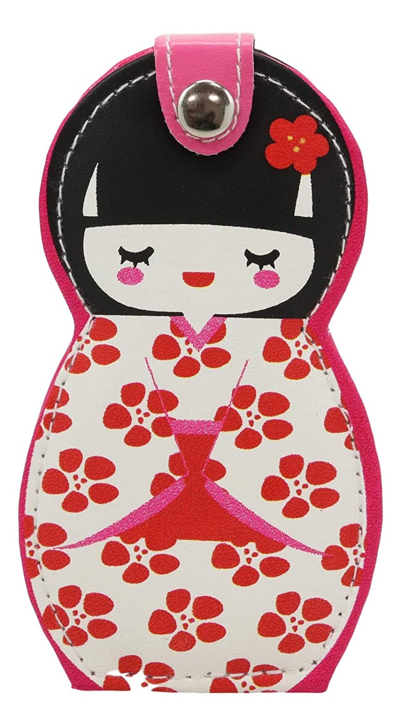 Ebros Gift Traditional Japanese Kokeshi Girl Doll Travel Portable Case Manicure Pedicure Set 6 Piece Stainless Steel Grooming Tools Nail Clippers Scissors Filers Ear Pick Tweezer (White Kimono)