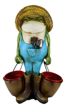 Green Thumb Frog Toad With Trowel and Fork Carrying Pails Planter Vase Statue