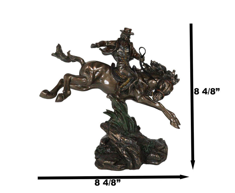 Rustic Western Rodeo Cowboy Riding On Galloping Wild Mustang Horse Figurine