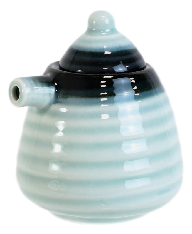 Ocean Blue Ceramic Soy Ponzu Sauce Vinegar Or Oil Dispensers Holder With Lid