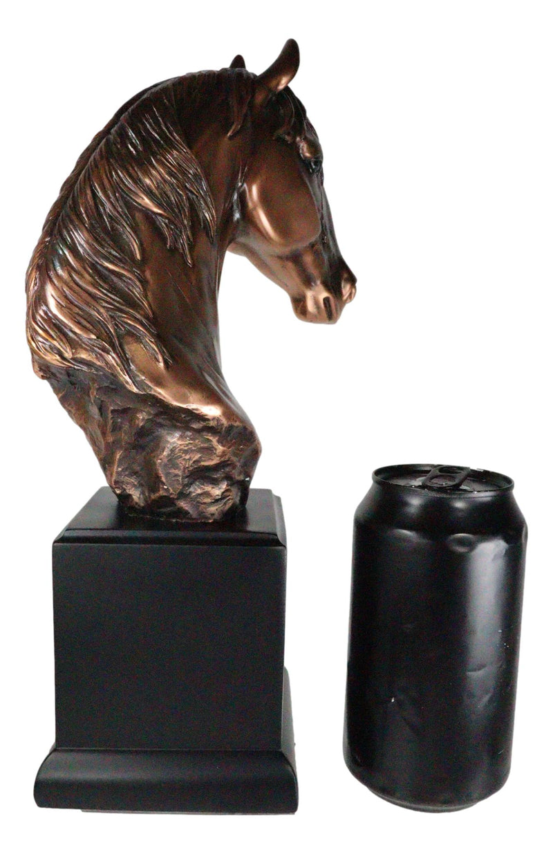 Western Wildlife Long Mane Horse Stallion Head Bust Figurine With Trophy Base